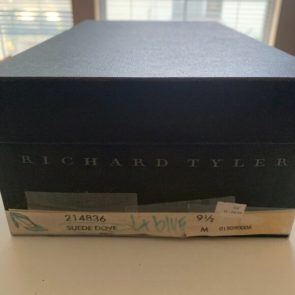 Designer Dove Blue Suede Stiletto T-Strap Heels - Picture 11 of 11